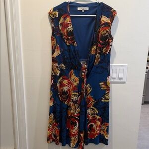 Evan Picone Blue and Red Floral Midi Dress